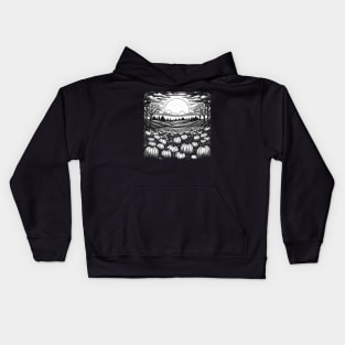 Vintage Retro White Night Of Pumpkins in the Patch Kids Hoodie